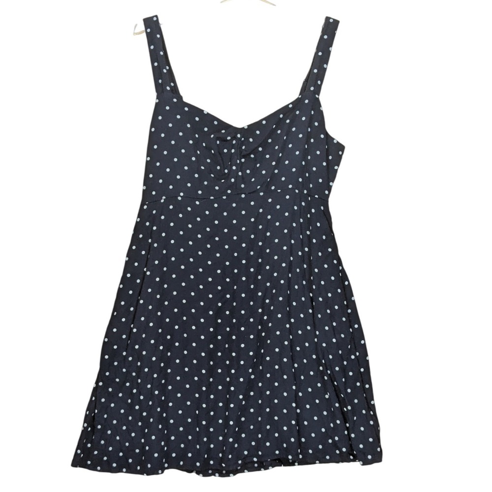 Old Navy Dress Midi Polka Dot Smocked Back Navy Blue Preppy Casual Women's Large